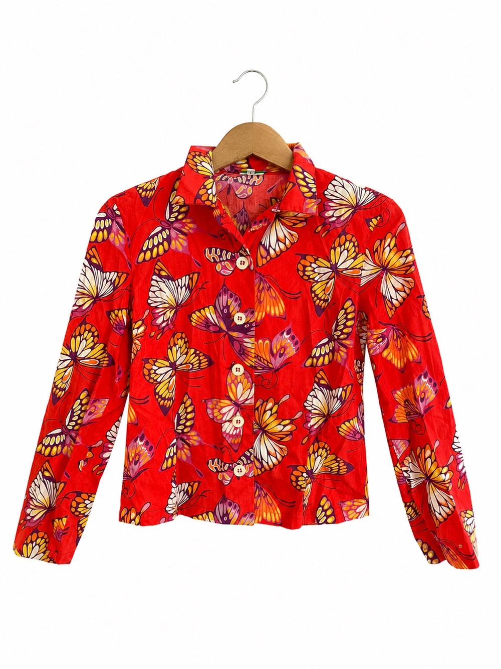 Vintage Manuel Canovas Butterfly Print Button Front Blouse Size 1 XS/S